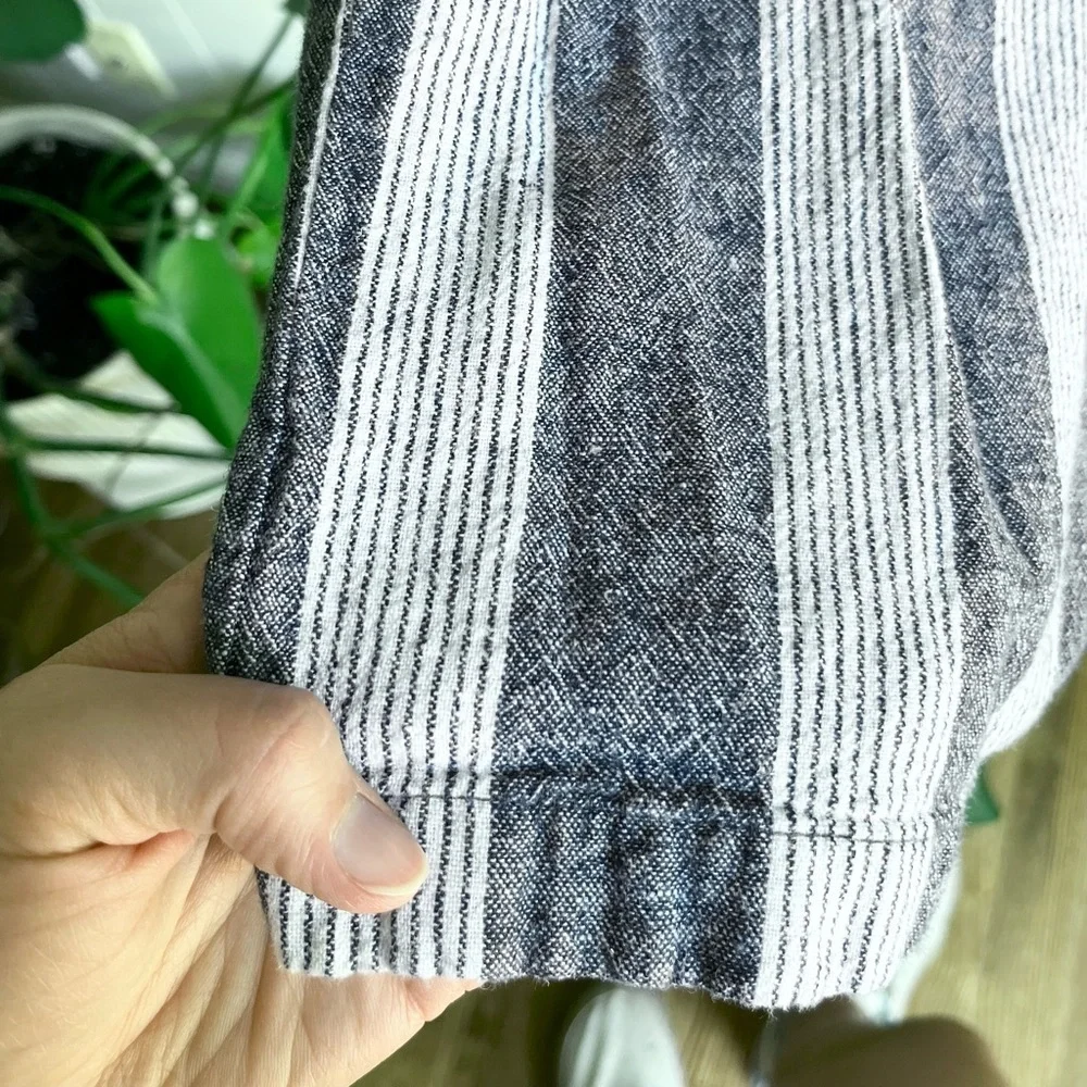 Old Navy Linen Blend Navy Striped Drawstring Pants Sz Lg Lagen Look Coas…